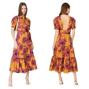 Marissa Webb Collective Floral Cutout Tiered Maxi Shirt Dress